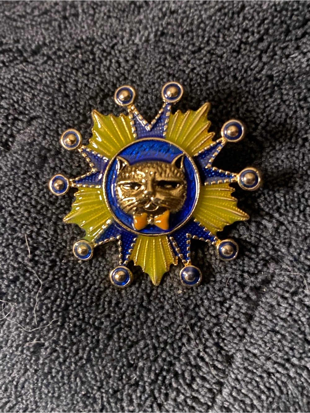 Enamel Cat Sunburst Pin - Blue and Yellow
